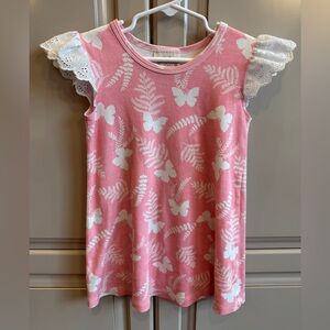 The Beaufort Bonnet Company Pink and White Butterfly Print Dress 4T